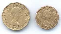 British 3 Pence, Nickel Brass (1954-1974)