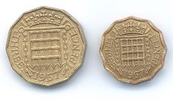 British 3 Pence, Nickel-Brass (1954-1974)
